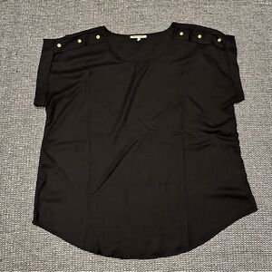 Elegant Black Women's Blouse with Gold Button Accents